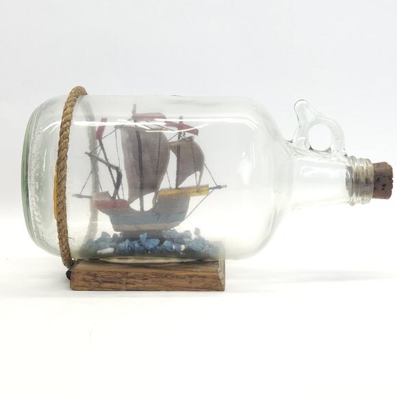 Vtg Ship in a Bottle Nautical Sail Model Miniature Art Nautical 10.5"W MCM - Picture 3 of 10